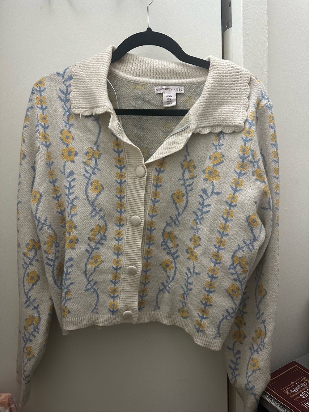 Cream Floral Button-Up Collared Sweater